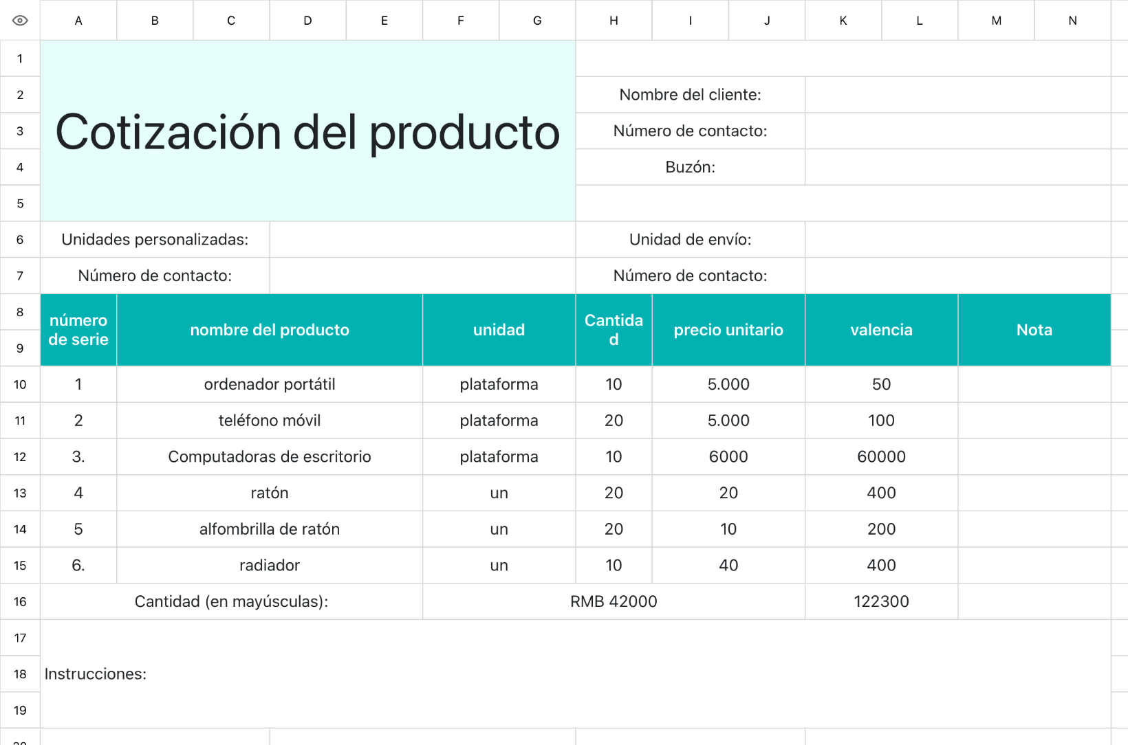 Cotización del producto 3